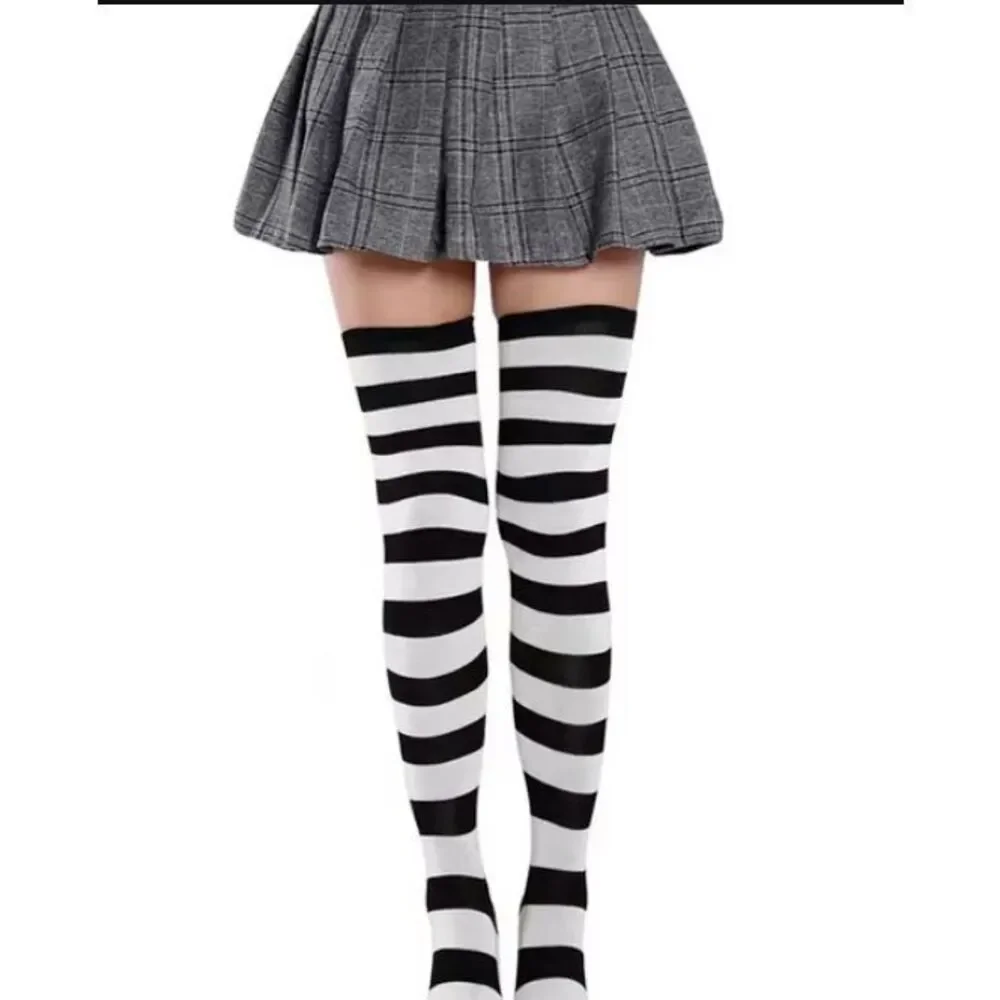 Black and White Striped Tall Socks One Size